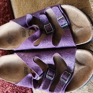 Papillio made By Birkenstock Purple Sparkle Suede Buckle Sandals